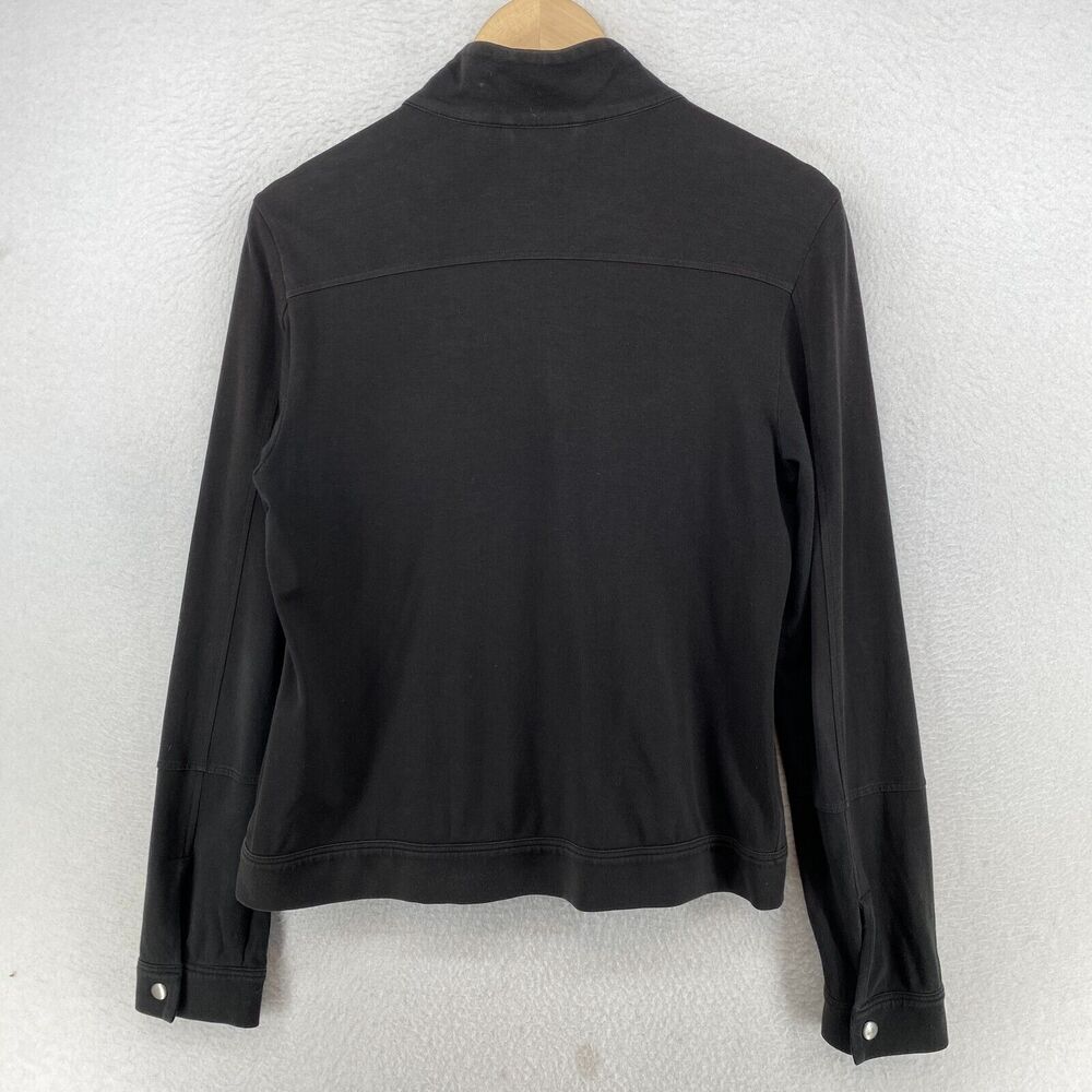 EILEEN FISHER Jacket S Organic Cotton Stretch Jersey Snap Full Zip Up Black USA - Picture 2 of 14